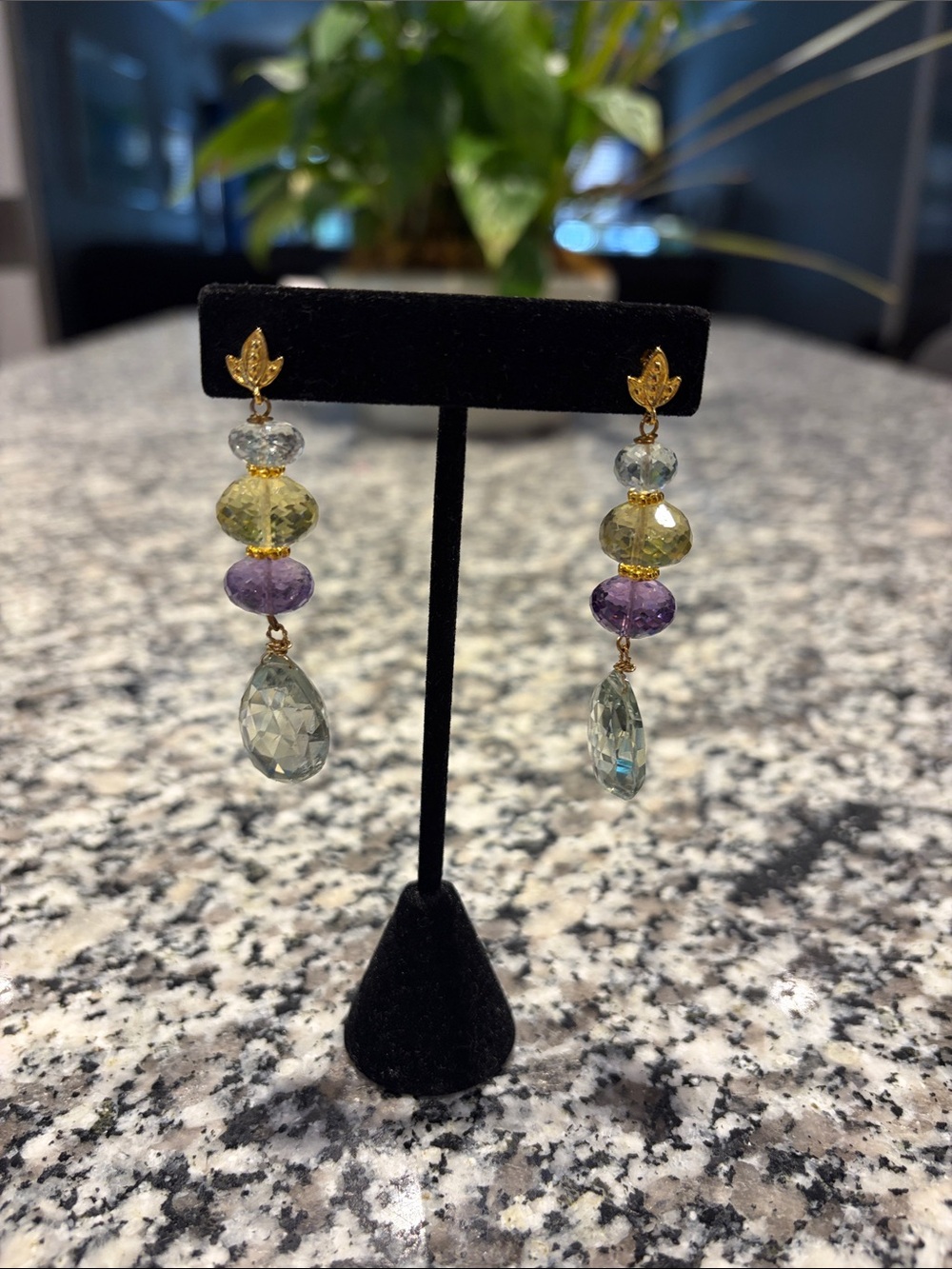 Authentic vintage JADED Madison Ave NYC multi gemstone drop earrings